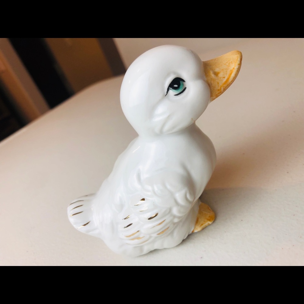 Vintage Ceramic White & Gold Glazed Duck Figurine